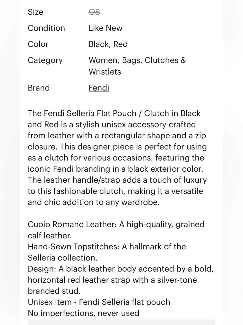 Fendi Selleria flat clutch bag with red stitching and red leather handle